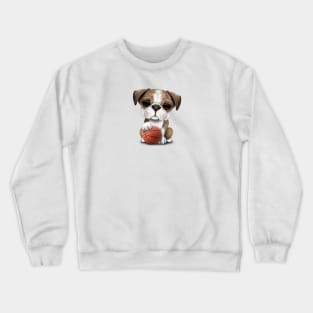 British Bulldog Puppy Playing With Basketball Crewneck Sweatshirt